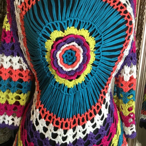 Sioni teal sunbrust print crochet top - Picture 4 of 7